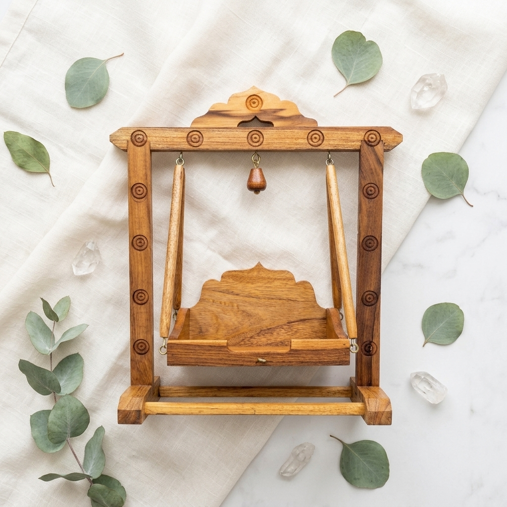 Jhula for Ladoo Gopal - Wooden Swing - Laddu Gopal Size - ( 0 to 2 )