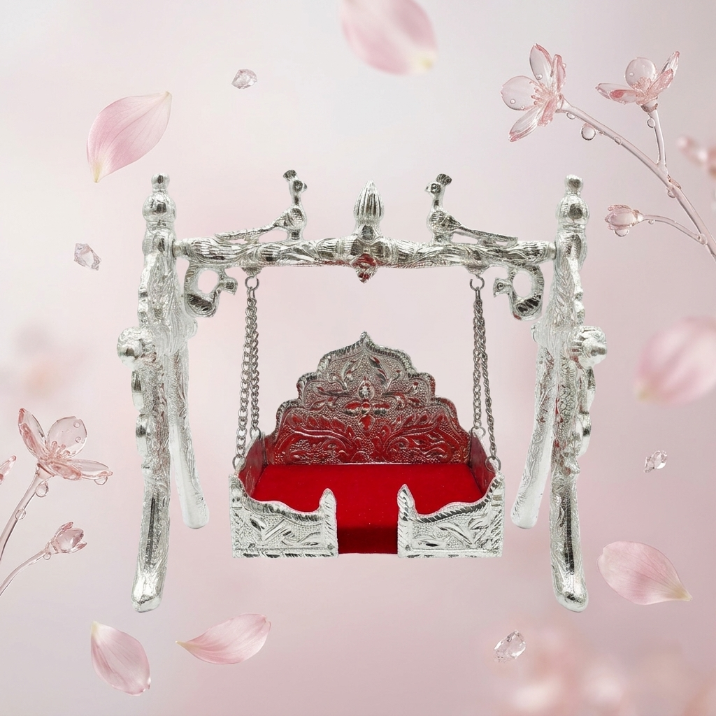 Jhula for Ladoo Gopal - White Metal Swing -  Laddu Gopal Size - ( 0 to 6)