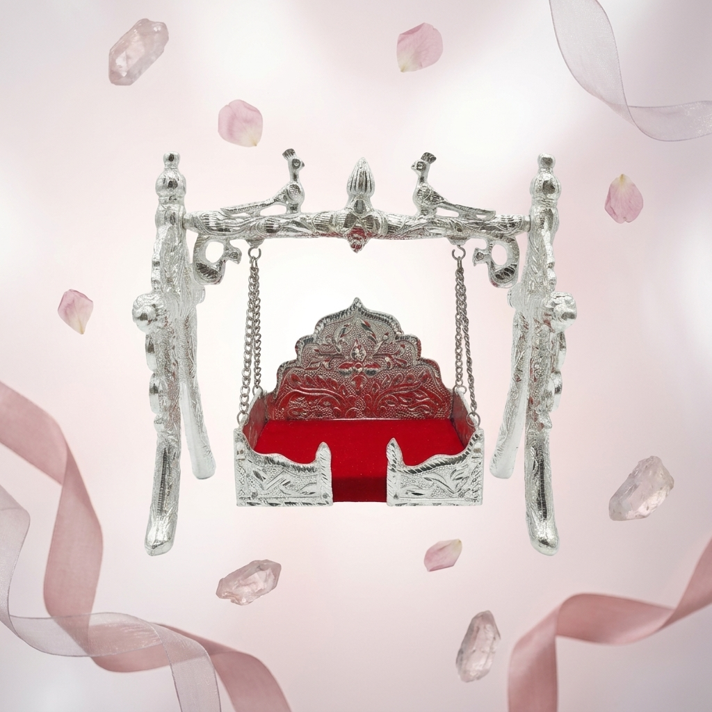 Jhula for Ladoo Gopal - White Metal Swing -  Laddu Gopal Size - ( 0 to 4 )