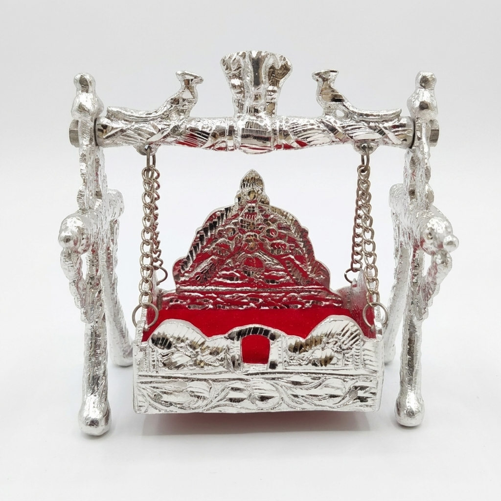 Jhula for Ladoo Gopal - White Metal Swing - Laddu Gopal Size - 0