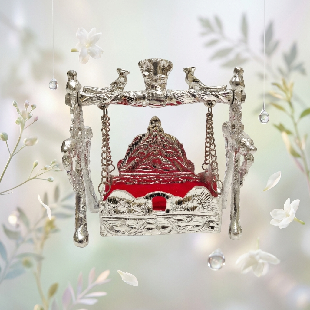 Jhula for Ladoo Gopal - White Metal Swing - Laddu Gopal Size - 0