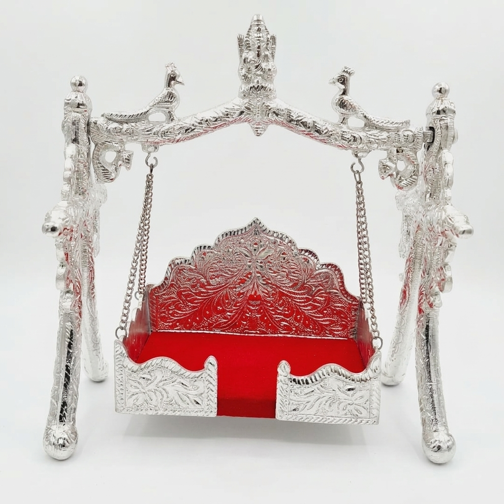 Jhula for Ladoo Gopal - White Metal Swing  - Laddu Gopal Size - ( 0 to 2 )