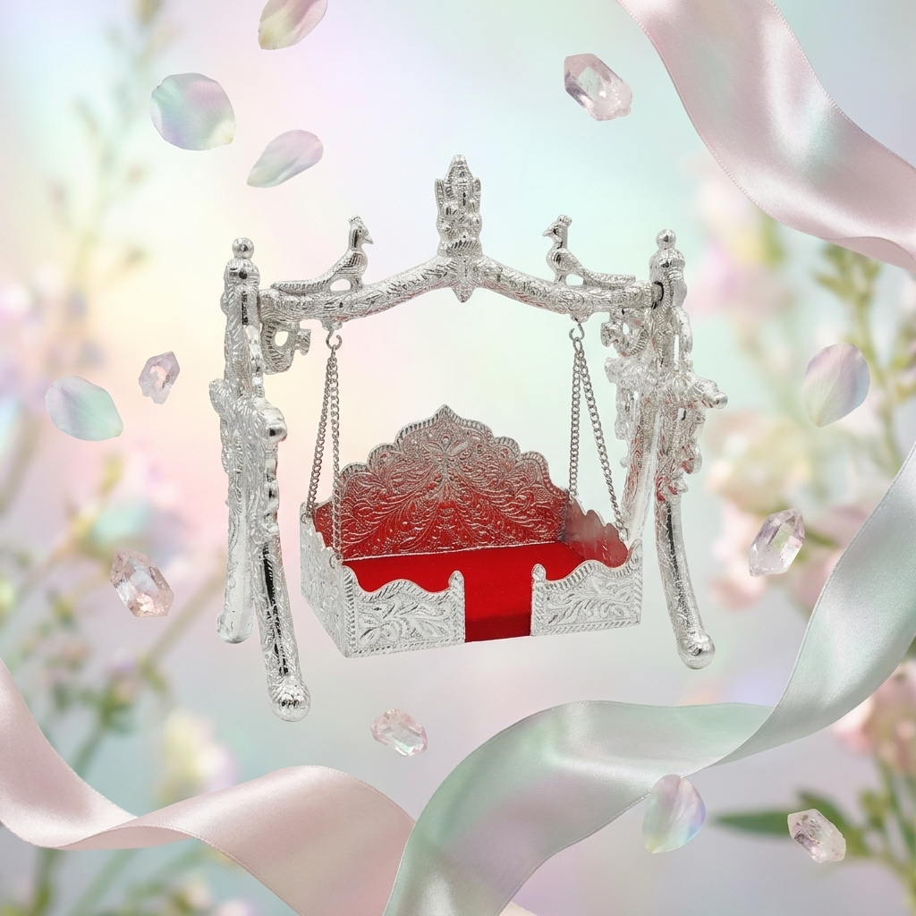 Jhula for Ladoo Gopal - White Metal Swing  - Laddu Gopal Size - ( 0 to 2 )