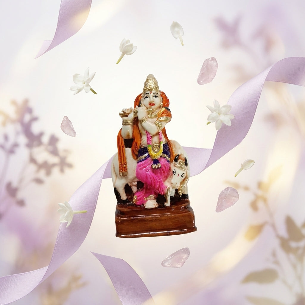 Krishna with Cow Idol - Polyfiber