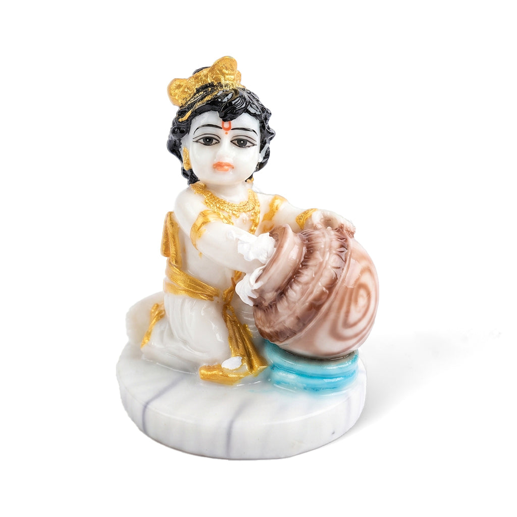 Krishna Sitting Hand In Mataka White Colour ( 4 inch )