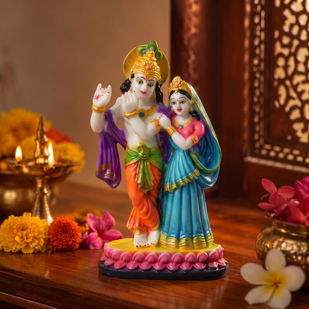 Radha Krishna Standing on Lotus