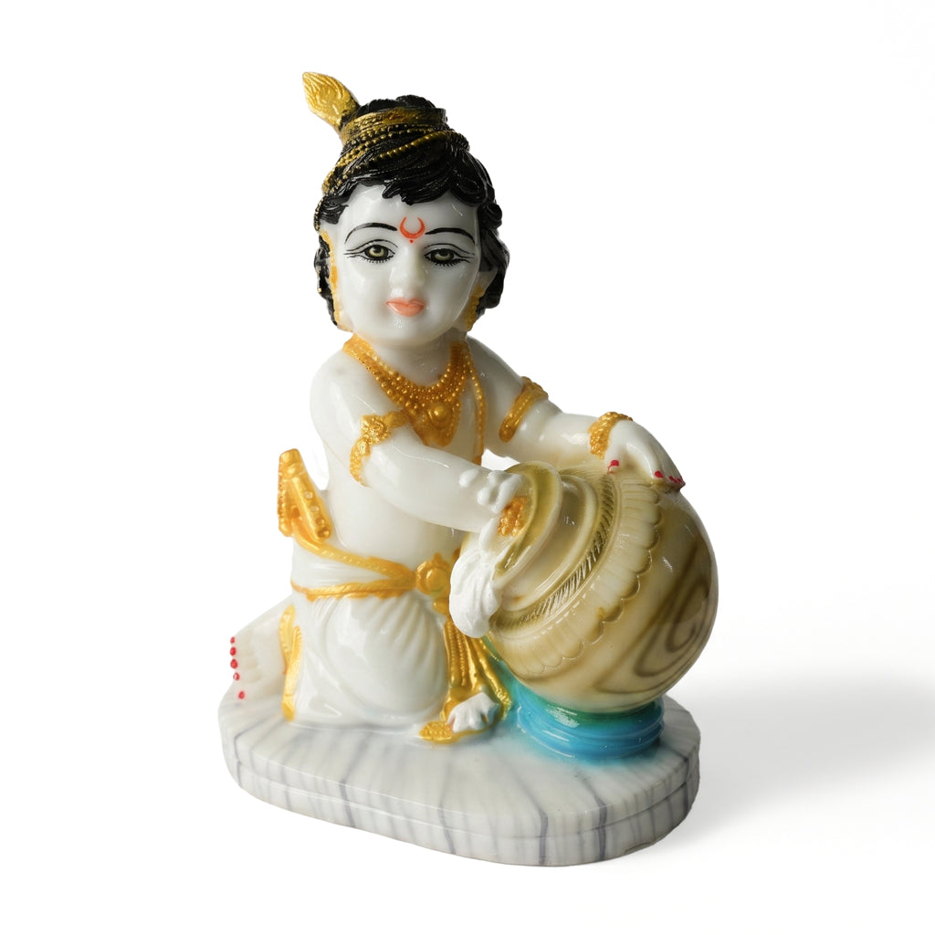 Krishna Sitting White Colour Taking Out Butter ( 8 inch )