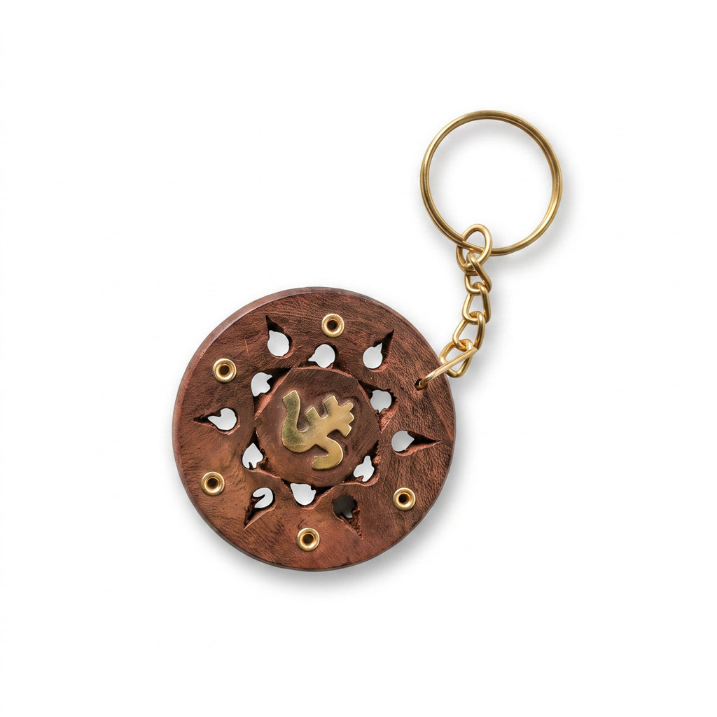 Keychain Wooden ( Om Swastik )