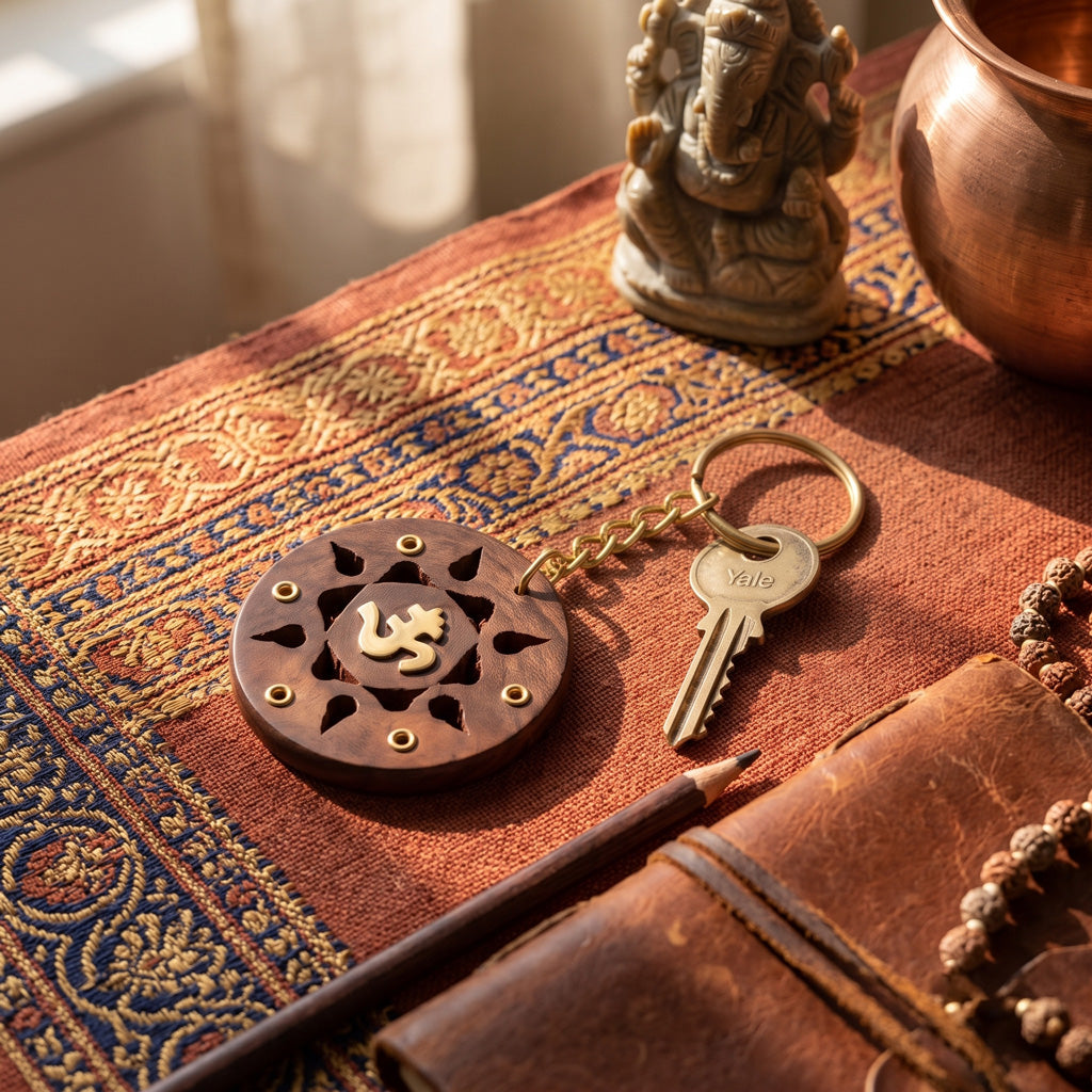 Keychain Wooden ( Om Swastik )