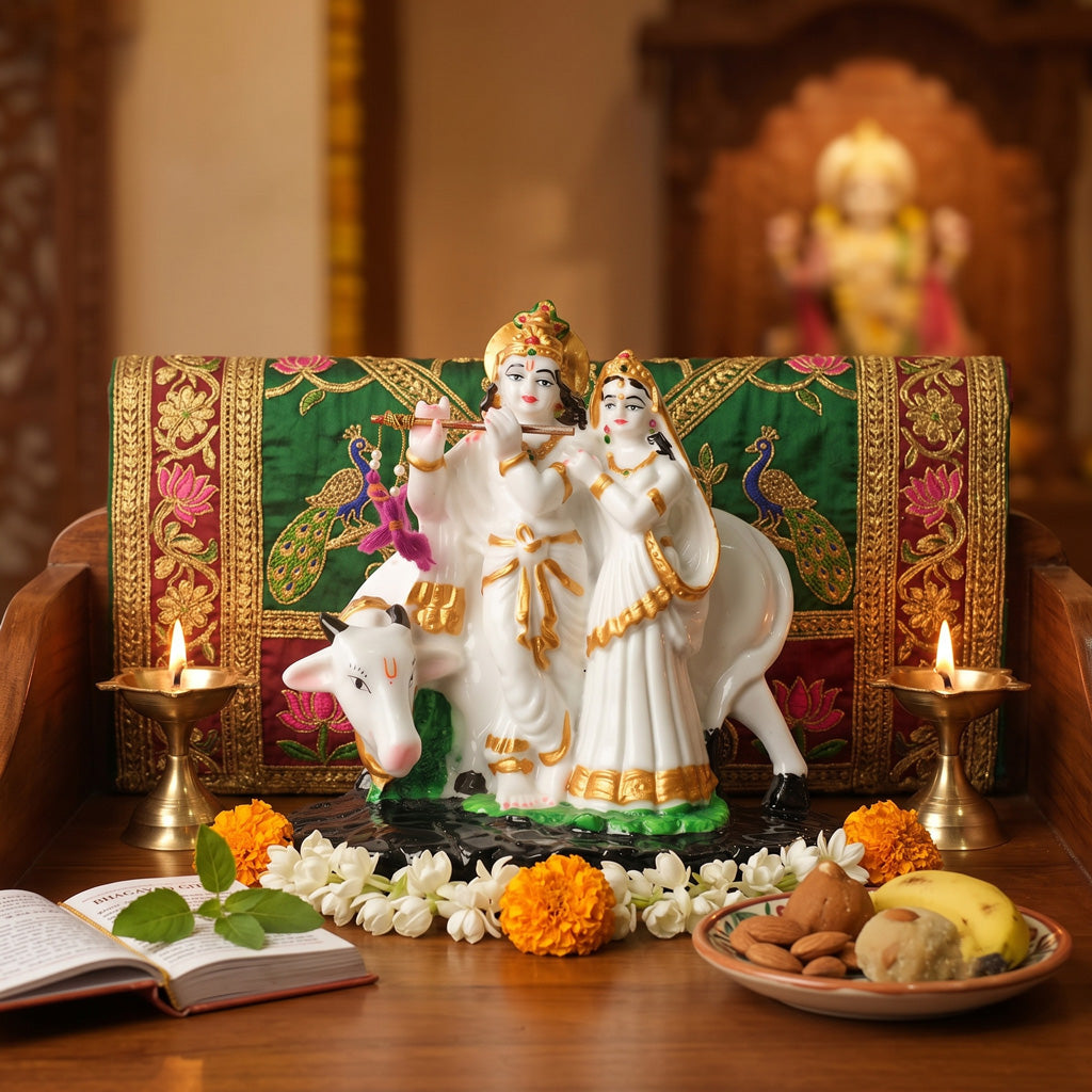 Krishna Radha Cow White ( 7 inch )