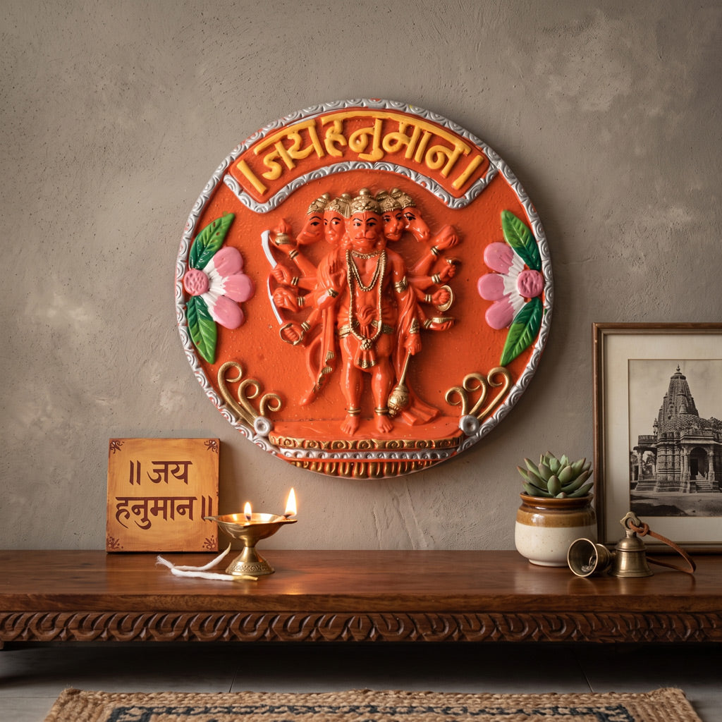 Panchmukhi Hanuman Wall Hanging Round ( 6 inch )