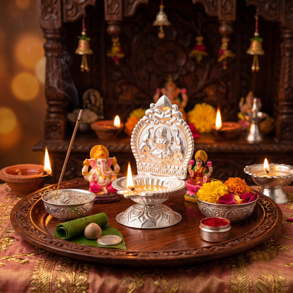 Diya Pooja Laxmi ( Silver Plated )