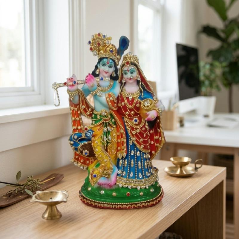 RADHA KRISHNA CABINET BOX WITH PEACOCK 10 INCH
