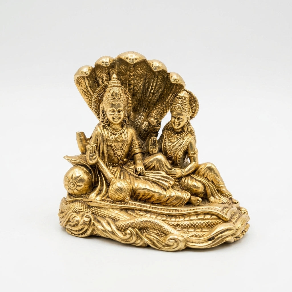 Vishnu Lakshmi with Snake Brass Idol