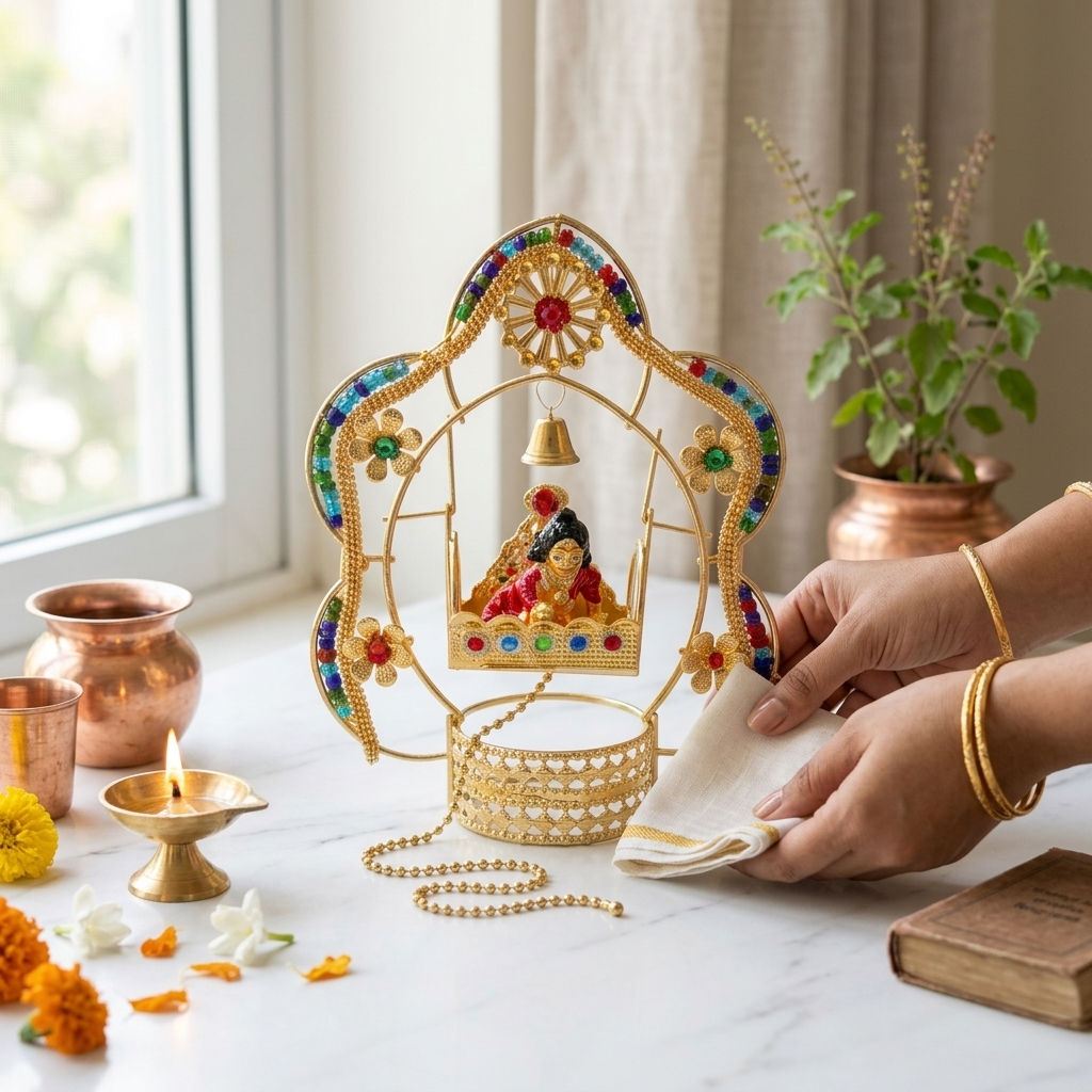 Jhulla with Laddu Gopal Ji ( Round Base )